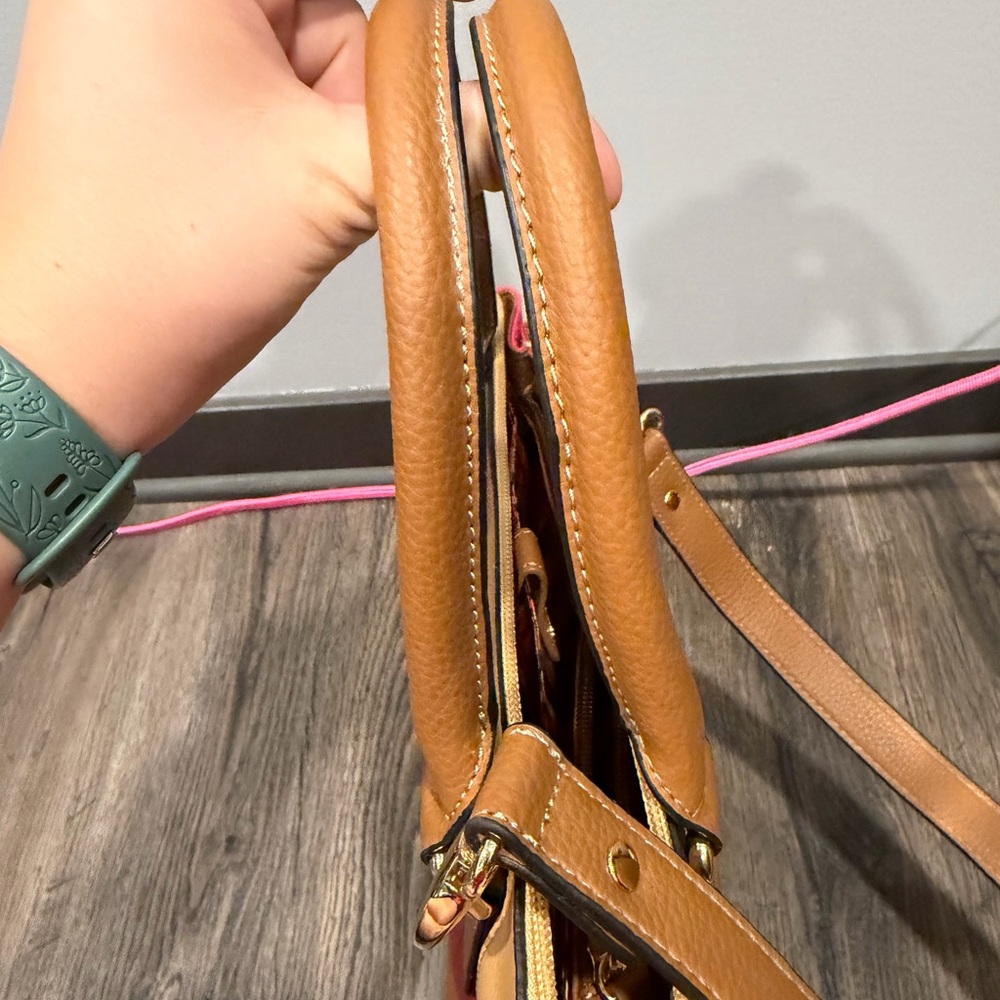 Tignanello Pink and Tan Colorblock Satchel with Gold Hardware - Picture 13 of 14